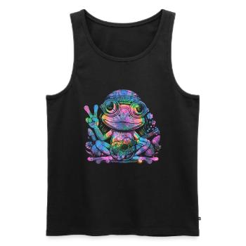 Signe de la paix Teinture Hippie Grenouille des années 60 - Débardeur bio Premium Homme - noir - Devant - Michal (187cm)