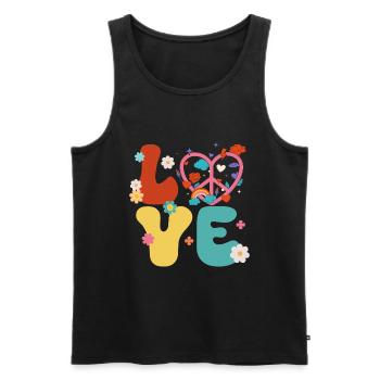 Signe de paix Amour Groovy Hippie des années 70 - Débardeur bio Premium Homme - noir - Devant - Michal (187cm)