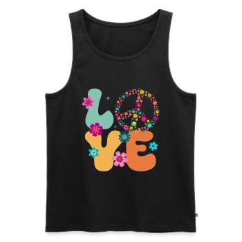 Signe de paix Amour Groovy Hippie des années 70 - Débardeur bio Premium Homme - noir - Devant - Michal (187cm)