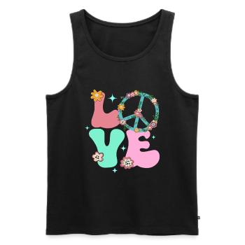 Signe de paix Amour Groovy Hippie des années 70 - Débardeur bio Premium Homme - noir - Devant - Michal (187cm)