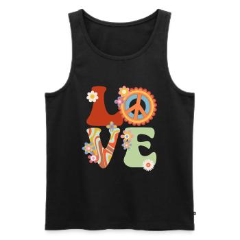 Signe de paix Amour Groovy Hippie des années 70 - Débardeur bio Premium Homme - noir - Devant - Michal (187cm)