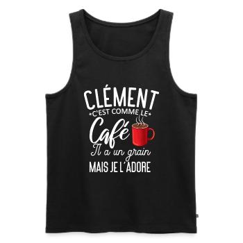Humour Clément comme le café il a un grain - Débardeur bio Premium Homme - noir - Devant - Michal (187cm)