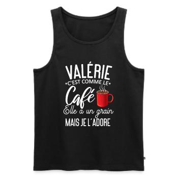 Humour Valérie comme le café elle a un grain - Débardeur bio Premium Homme - noir - Devant - Michal (187cm)