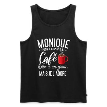 Monique comme le café elle a un grain je l adore - Débardeur bio Premium Homme - noir - Devant - Michal (187cm)