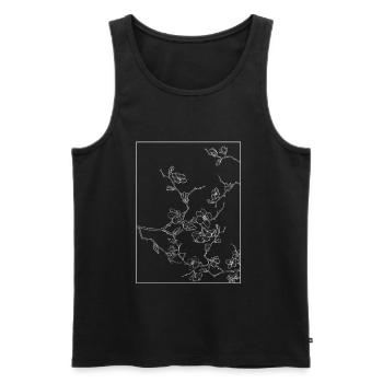 Floral Design Cerisier Outline Blanc - Débardeur bio Premium Homme - noir - Devant - AI Model Male 178 light (178cm)