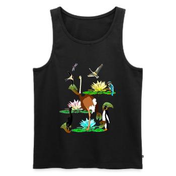 the colourful world of birds, water lilies, dragonflies - Men's Premium Organic Tank Top - black - Front - Michal (187cm)
