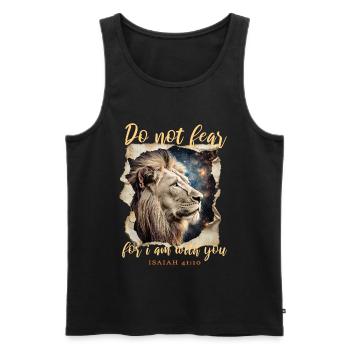 Verset biblique du lion - Débardeur bio Premium Homme - noir - Devant - Michal (187cm)
