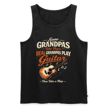 Papy Rock : Guitare, Musique et Sieste - Débardeur bio Premium Homme - noir - Devant - Michal (187cm)