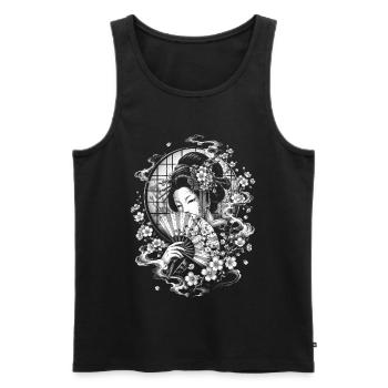 Japanische Geisha mit Fächer im Tattoo Stil - Männer Premium Bio Tank Top - Schwarz - Vorne - Michal (187cm)