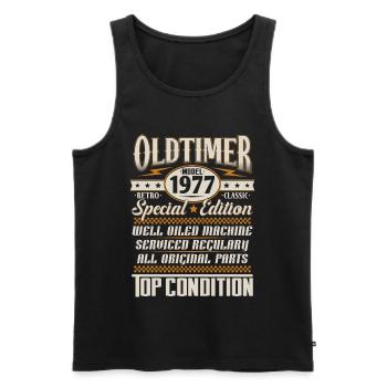 Oldtimer Vintage 1977 Vintage Rétro Anniversaire - Débardeur bio Premium Homme - noir - Devant - AI Model Male 178 light (178cm)