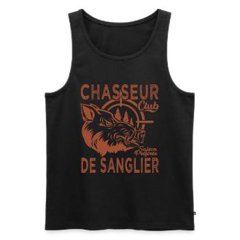 Chassé chasseur de sanglier cadeau cool chasse - Débardeur bio Premium Homme - noir - Devant - Michal (187cm)