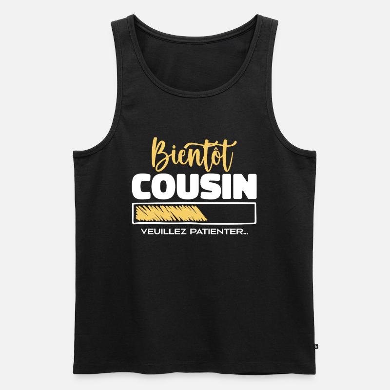 Bald Cousin, bitte warten - Männer Premium Bio Tank Top - Schwarz