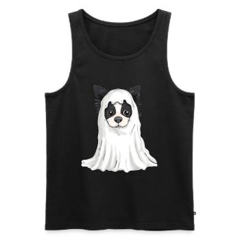 Border Collie Chien Halloween Bande dessinée Fantôme - Débardeur bio Premium Homme - noir - Devant - Michal (187cm)