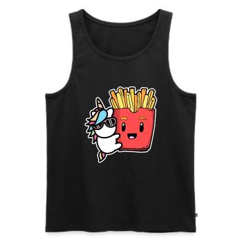 Pommes Frites Pommes Liebhaber Einhorn mit Pommes - Männer Premium Bio Tank Top - Schwarz - Vorne - Michal (187cm)