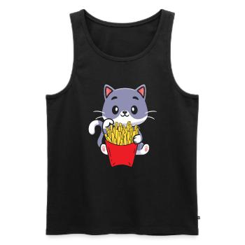 Pommes Frites Pommes Liebhaber Katze mit Pommes Tü - Männer Premium Bio Tank Top - Schwarz - Vorne - Michal (187cm)