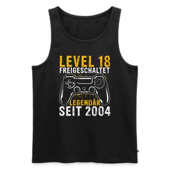 LEVEL 18 Freigeschaltet Legedär Seit 2004 - Geburt - Männer Premium Bio Tank Top - Schwarz - Vorne - Michal (187cm)