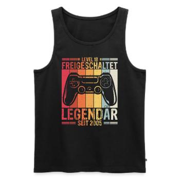 LEVEL 18 Freigeschaltet Legedär Seit 2005 - Videos - Männer Premium Bio Tank Top - Schwarz - Vorne - AI Model Male 178 light (178cm)