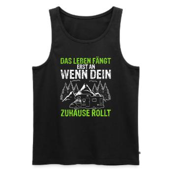 Das Leben fängt erst an wenn dein Zuhause rollt - - Männer Premium Bio Tank Top - Schwarz - Vorne - AI Model Male 178 light (178cm)