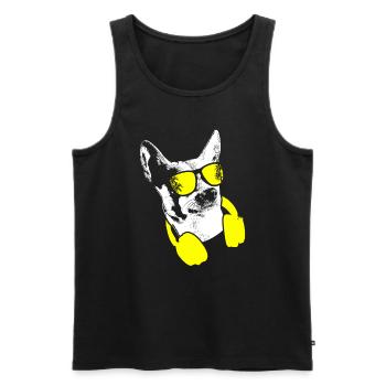 Hund Sonnenbrille Kopfhörer Party Hundeliebe Hunde - Männer Premium Bio Tank Top - Schwarz - Vorne - Michal (187cm)