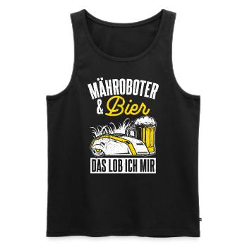 Tondeuses à gazon robotisées et bière C’est ce dont je me vante, buveur, jardinier - Débardeur bio Premium Homme - noir - Devant - AI Model Male 178 light (178cm)