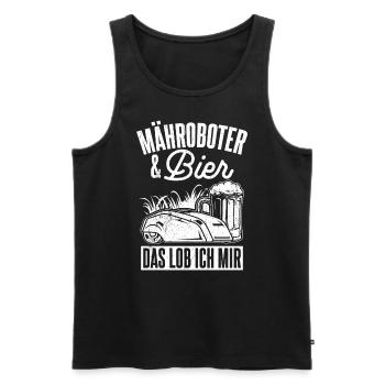 jardinier bière fun jardin alcool fête robot de tondeuse de bière - Débardeur bio Premium Homme - noir - Devant - AI Model Male 178 light (178cm)