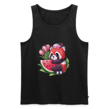 Roter Kawaii Panda mit Melonen und Tulpen - Männer Premium Bio Tank Top - Schwarz - Vorne - AI Model Male 178 light (178cm)