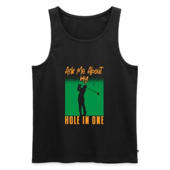 Golf: Posez-moi des questions sur mon trou en un - Débardeur bio Premium Homme - noir - Devant - Michal (187cm)