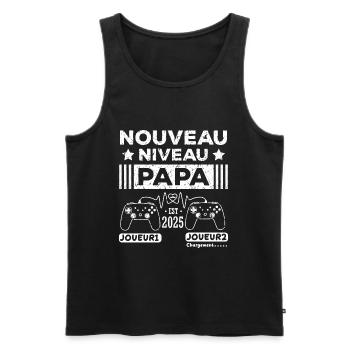 Nouveau niveau papa 2025 idée cadeau futur père - Débardeur bio Premium Homme - noir - Devant - Michal (187cm)