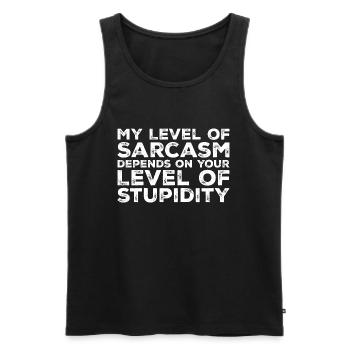 My level of sarcasm depends your level f stupidity - Débardeur bio Premium Homme - noir - Devant - Michal (187cm)