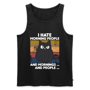 Les gens du matin disent Chat Fun Shirt - Débardeur bio Premium Homme - noir - Devant - Michal (187cm)