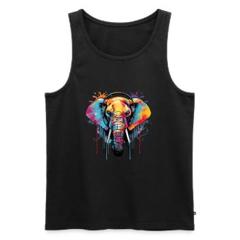 Elephant with headphones music - Men's Premium Organic Tank Top - black - Front - Michal (187cm)