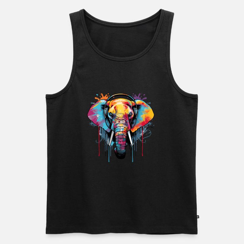 Elefant mit Kopfhörer Musik - Männer Premium Bio Tank Top - Schwarz