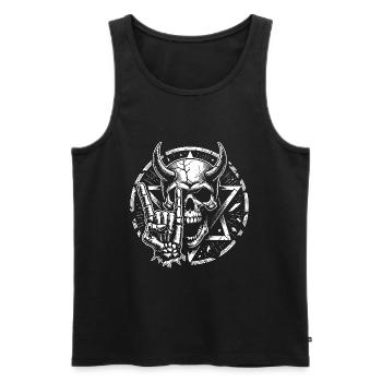 Skull with horns pentagram makes devil horns - Men's Premium Organic Tank Top - black - Front - AI Model Male 178 light (178cm)