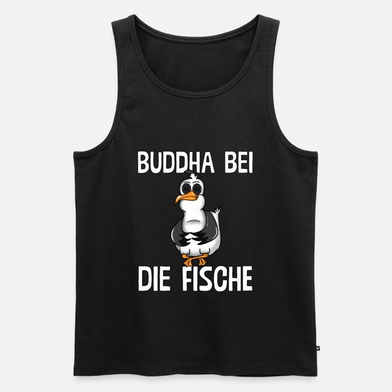 PLATTDEUTSCHER SPRUCH MIT MÖWE - Männer Premium Bio Tank Top - Schwarz