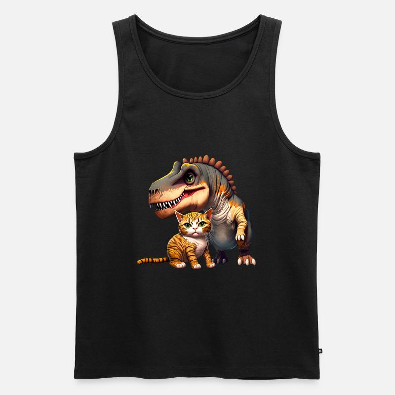 Katze schmust mit T-Rex - Männer Premium Bio Tank Top - Schwarz