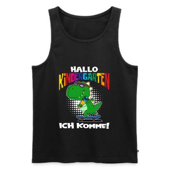 Hallo Kindergarten ich komme T-Rex Dino - Männer Premium Bio Tank Top - Schwarz - Vorne - Michal (187cm)