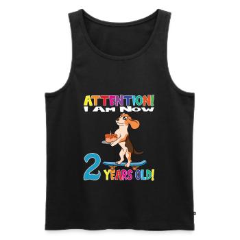 Dog Boy Attention I Am Now 2 Years Old - Men's Premium Organic Tank Top - black - Front - AI Model Male 178 light (178cm)