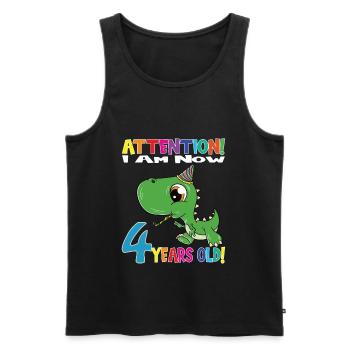 Dino Anniversaire J’ai maintenant 4 ans - Débardeur bio Premium Homme - noir - Devant - AI Model Male 178 light (178cm)