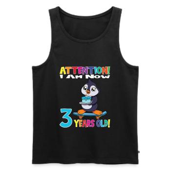 Penguin Attention I Am Now 3 Years Old - Men's Premium Organic Tank Top - black - Front - AI Model Male 178 light (178cm)