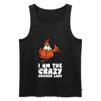 Je suis la dame folle du poulet - Débardeur bio Premium Homme - noir - Devant - Michal (187cm)