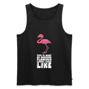 Drôles de graphismes flamants roses - Débardeur bio Premium Homme - noir - Devant - Michal (187cm)