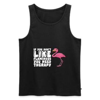 Drôles de graphismes flamants roses - Débardeur bio Premium Homme - noir - Devant - Michal (187cm)