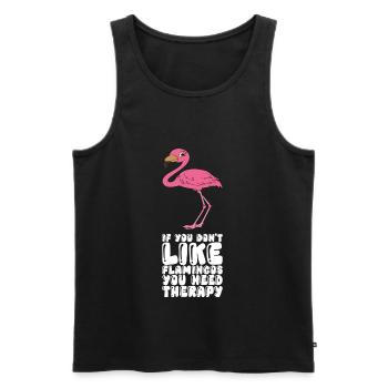 Drôles de graphismes flamants roses - Débardeur bio Premium Homme - noir - Devant - Michal (187cm)