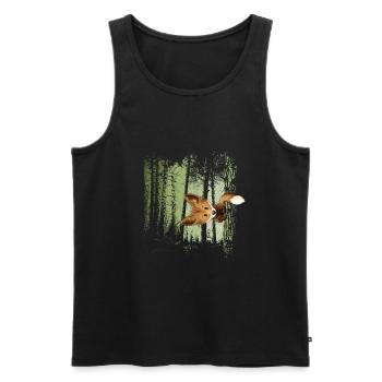Renard décontracté derrière l’arbre dans la forêt crépusculaire - Débardeur bio Premium Homme - noir - Devant - AI Model Male 178 light (178cm)
