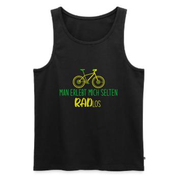 Man erlebt mich selten Radlos - Männer Premium Bio Tank Top - Schwarz - Vorne - Michal (187cm)