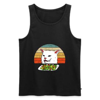 Cat Meme Woman Yelling At Table Dinner Vintage - Débardeur bio Premium Homme - noir - Devant - AI Model Male 178 light (178cm)