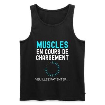 Cadeau muscles en cours - Débardeur bio Premium Homme - noir - Devant - AI Model Male 178 light (178cm)