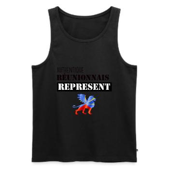 Authentique reunionnais represent Reunion Drapeau - Débardeur bio Premium Homme - noir - Devant - AI Model Male 178 light (178cm)