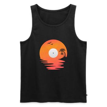 Vinyl Record Retro Sea Sunset DJ Gift - Men's Premium Organic Tank Top - black - Front - Michal (187cm)