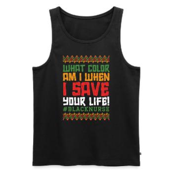 Welche Farbe habe ich, wenn ich dein Leben rette Schwarze Krankenschwester - Männer Premium Bio Tank Top - Schwarz - Vorne - Michal (187cm)